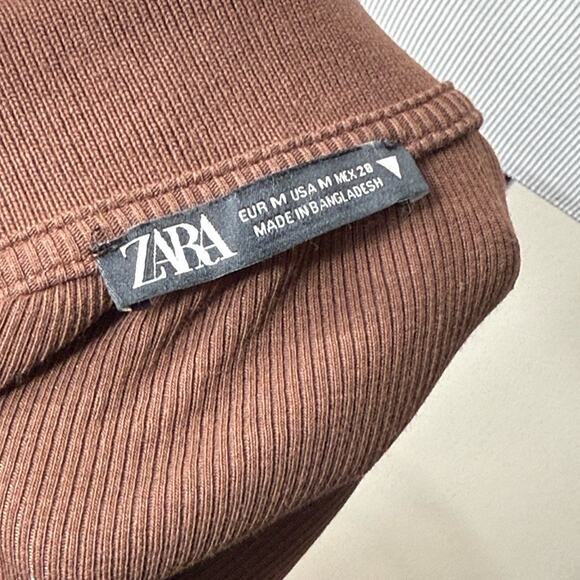 Zara Brown Long Sleeve Crop Polo Top - Picture 6 of 7